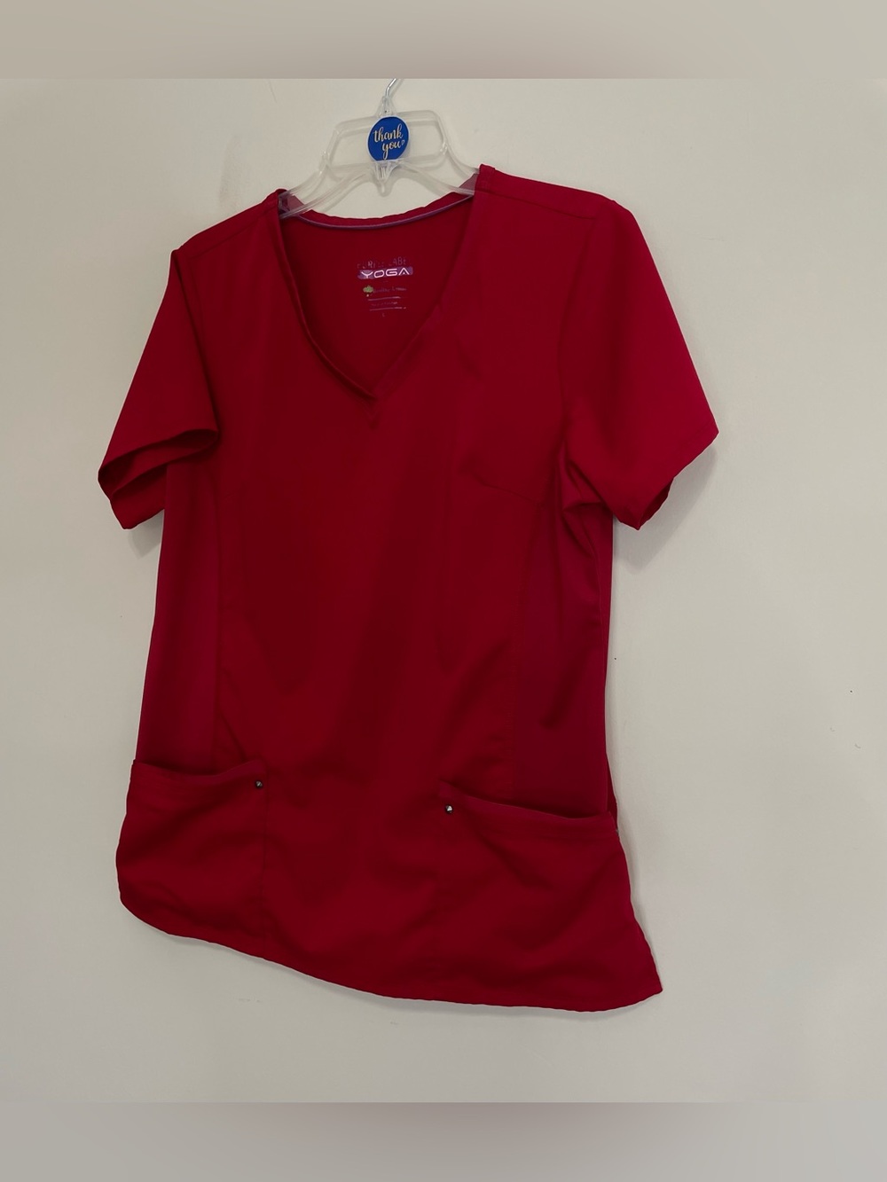 Women's V-Neck Scrub Top in  Red~ Size Large ~ Medical Staff * Healing Hands